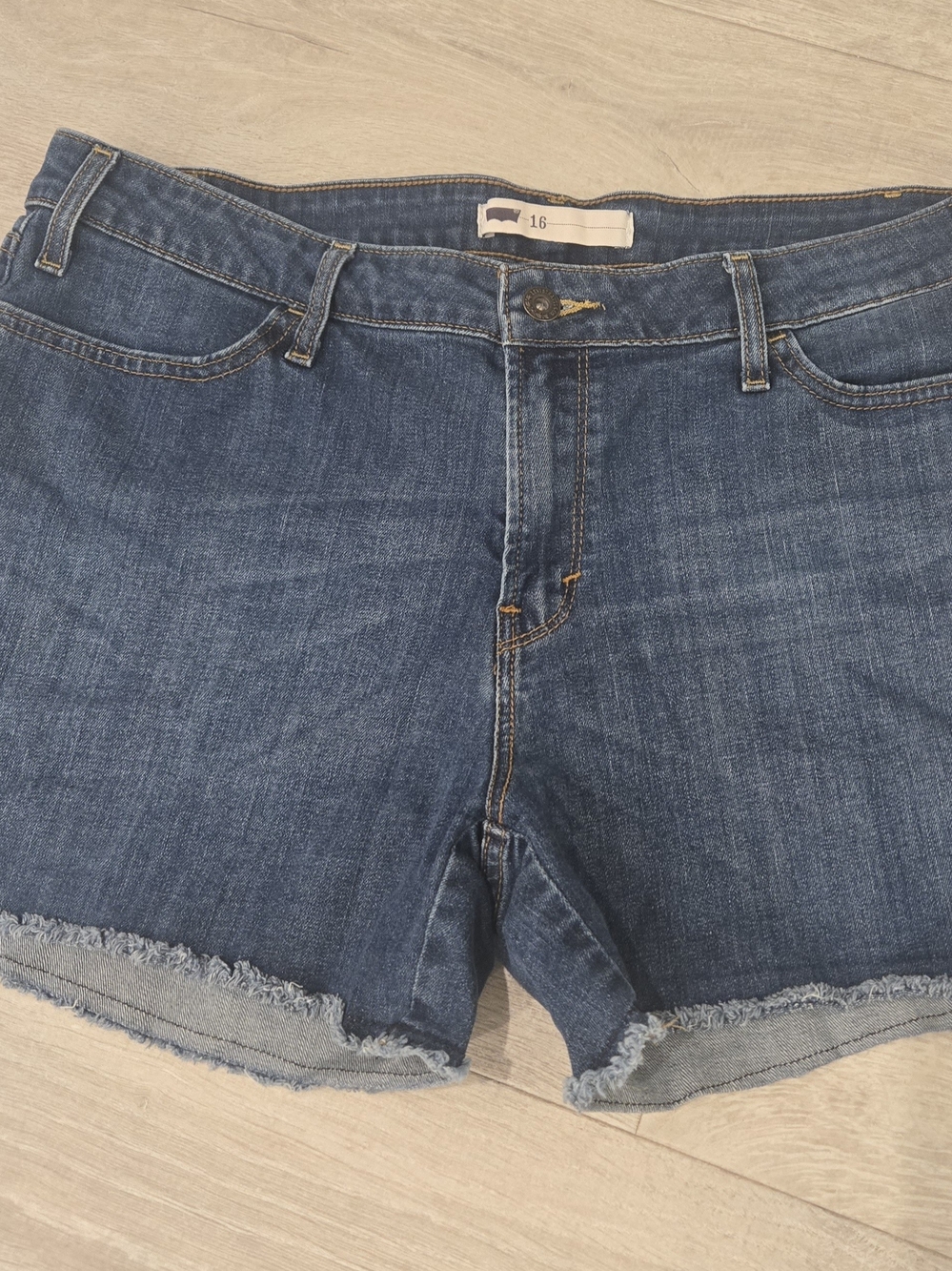 Levi's Dark Blue Frayed Hem Denim Shorts